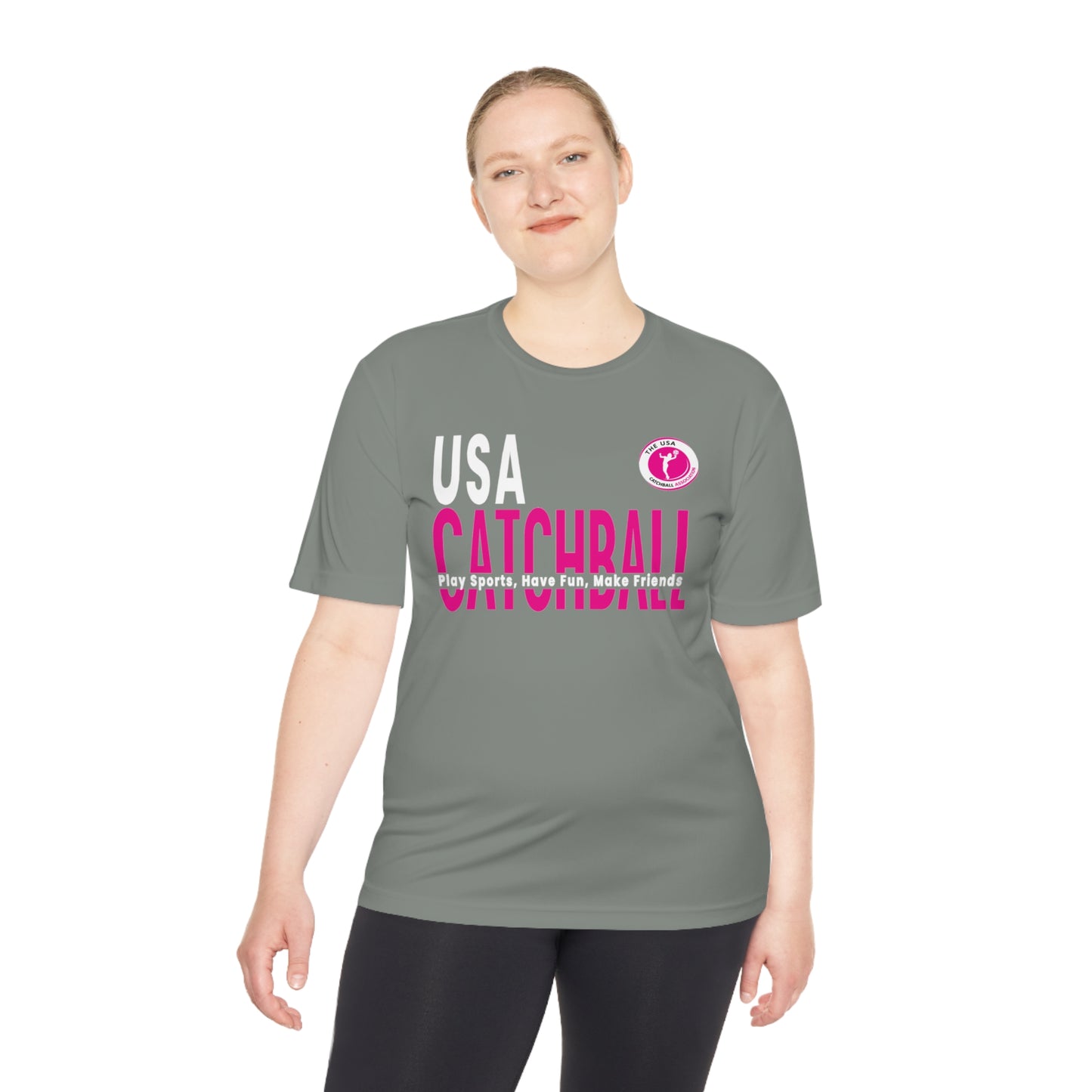 Branded (USACA) Catchball Relaxed T-Shirt Moisture-Wicking Ladies Performance Tee Unisex Women's Shirt