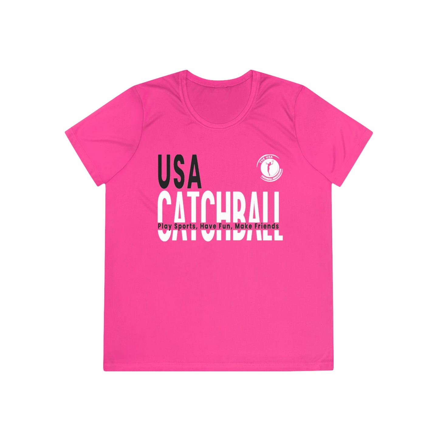 מותג (USACA) Catchball חולצת טריקו לנשים ביצועי חולצת Catchball נשים חולצת טריקו עם צווארון V Catchball לוגו מתחרה