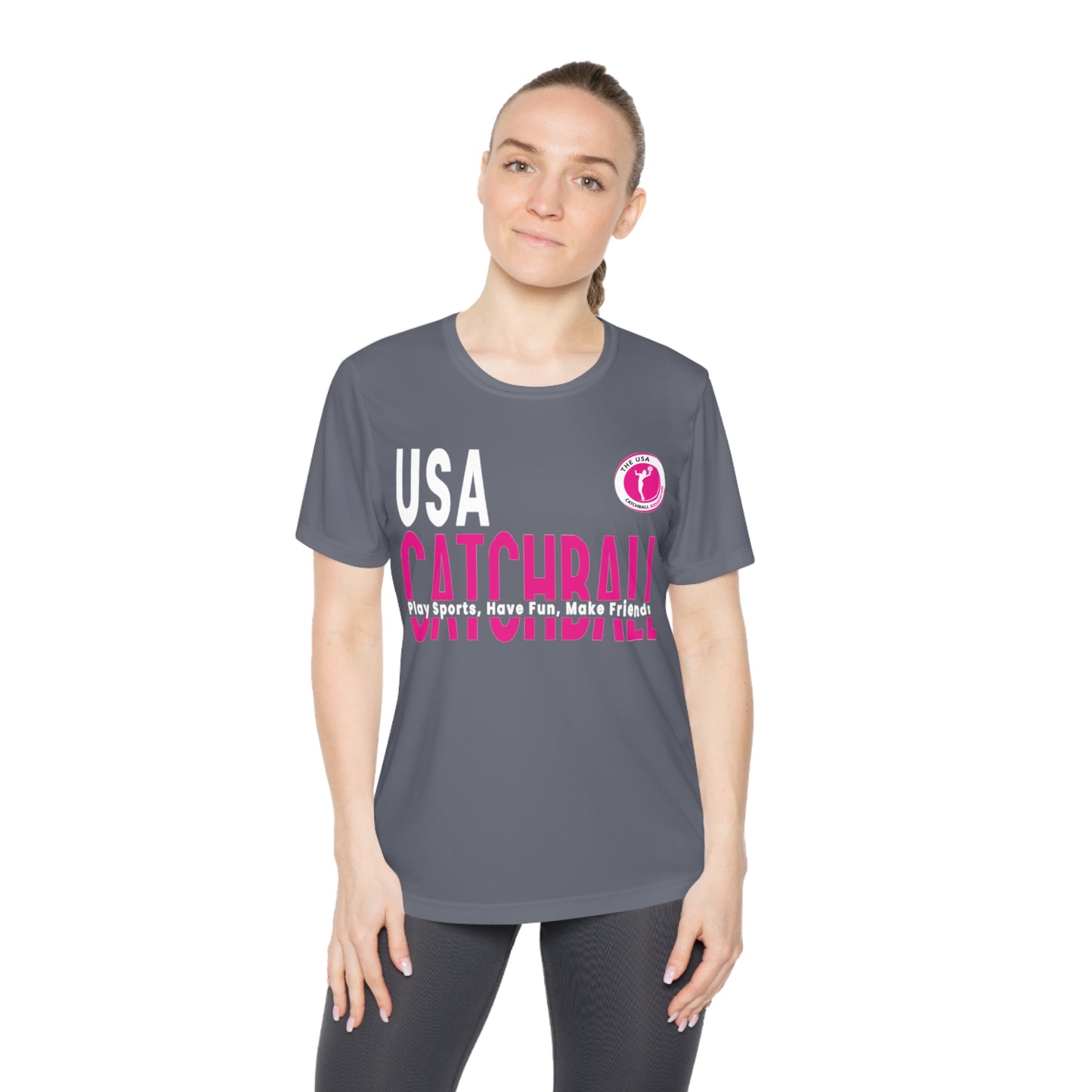 Branded (USACA) Catchball Women's T-Shirt Performance Ladies Catchball T-Shirt V-Neck Catchball Logo Tee Competitor