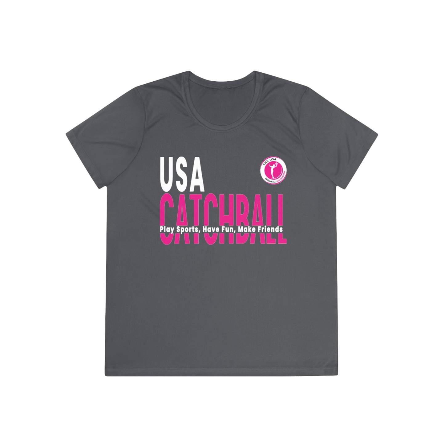 Branded (USACA) Catchball Women's T-Shirt Performance Ladies Catchball T-Shirt V-Neck Catchball Logo Tee Competitor