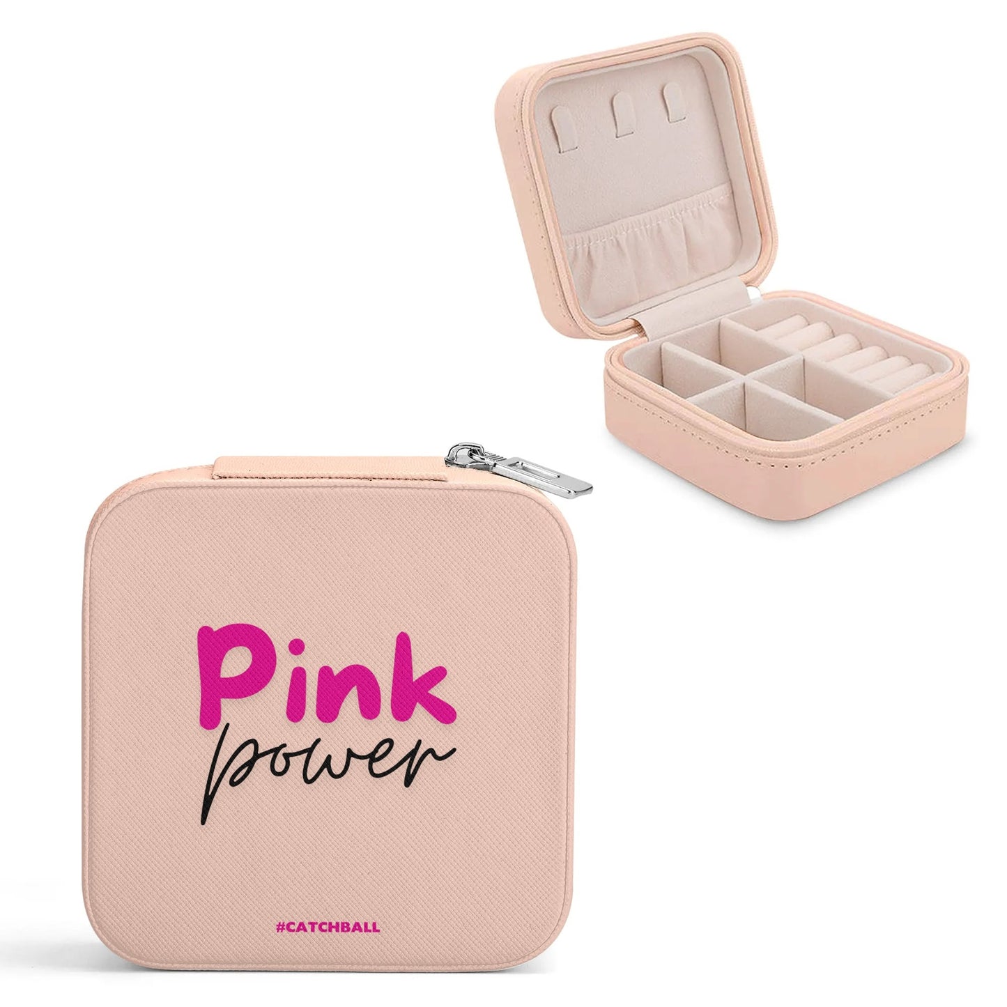 Catchball Pink Power Square Jewelry Box Case Display with Zipper