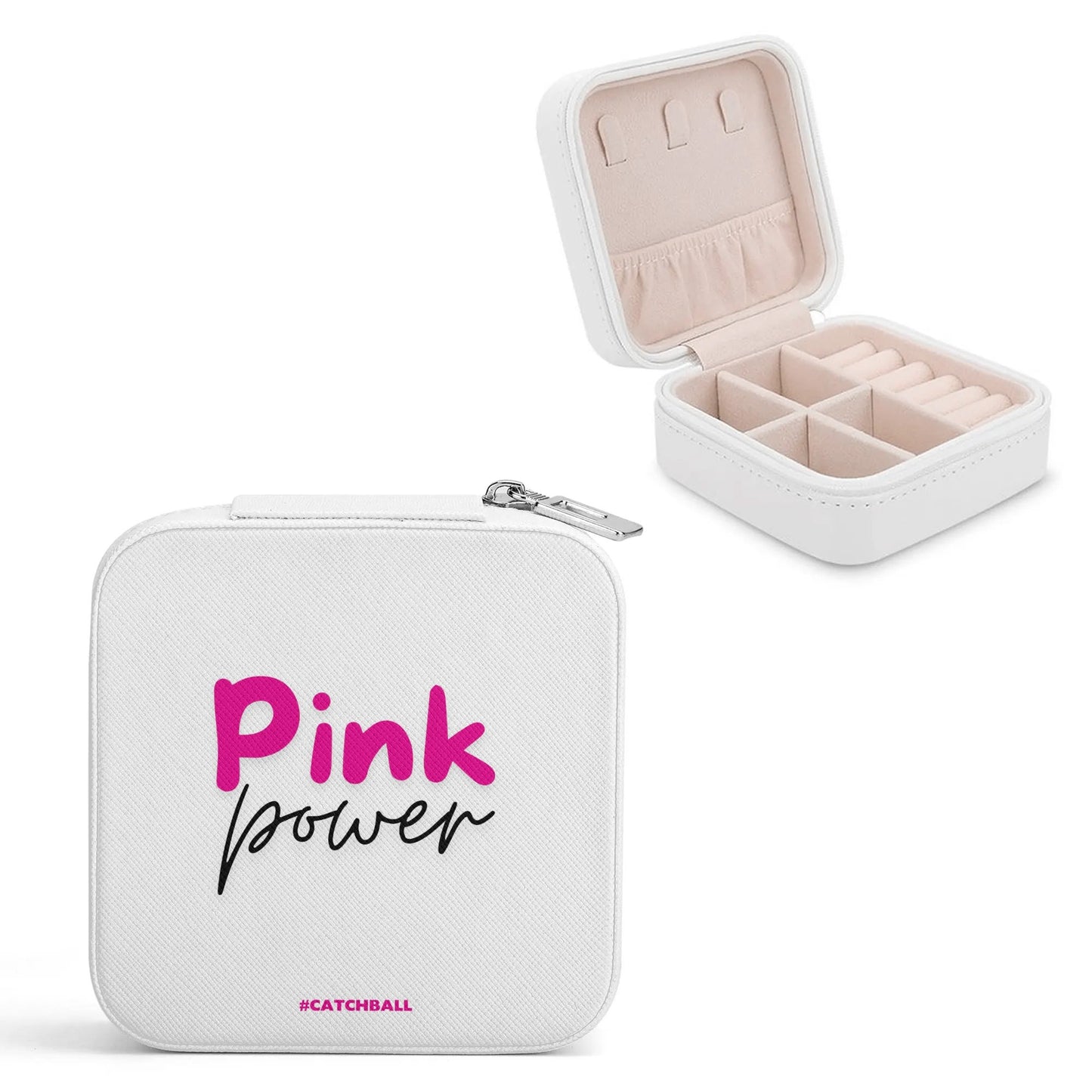 Catchball Pink Power Square Jewelry Box Case Display with Zipper