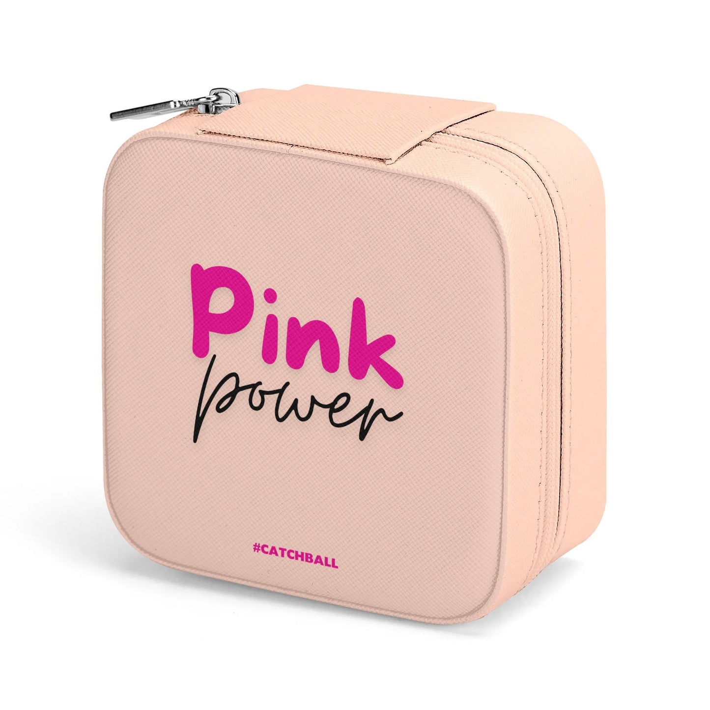 Catchball Pink Power Square Jewelry Box Case Display with Zipper