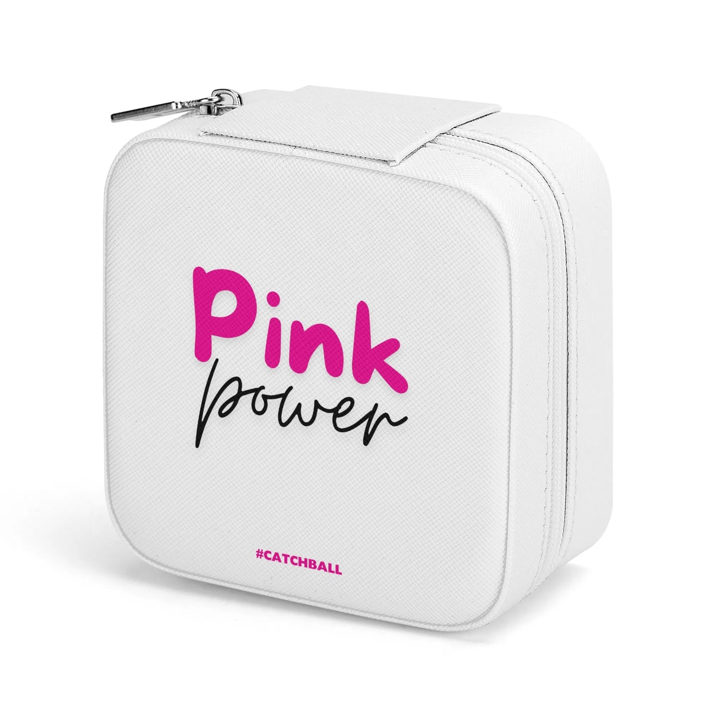 Catchball Pink Power Square Jewelry Box Case Display with Zipper