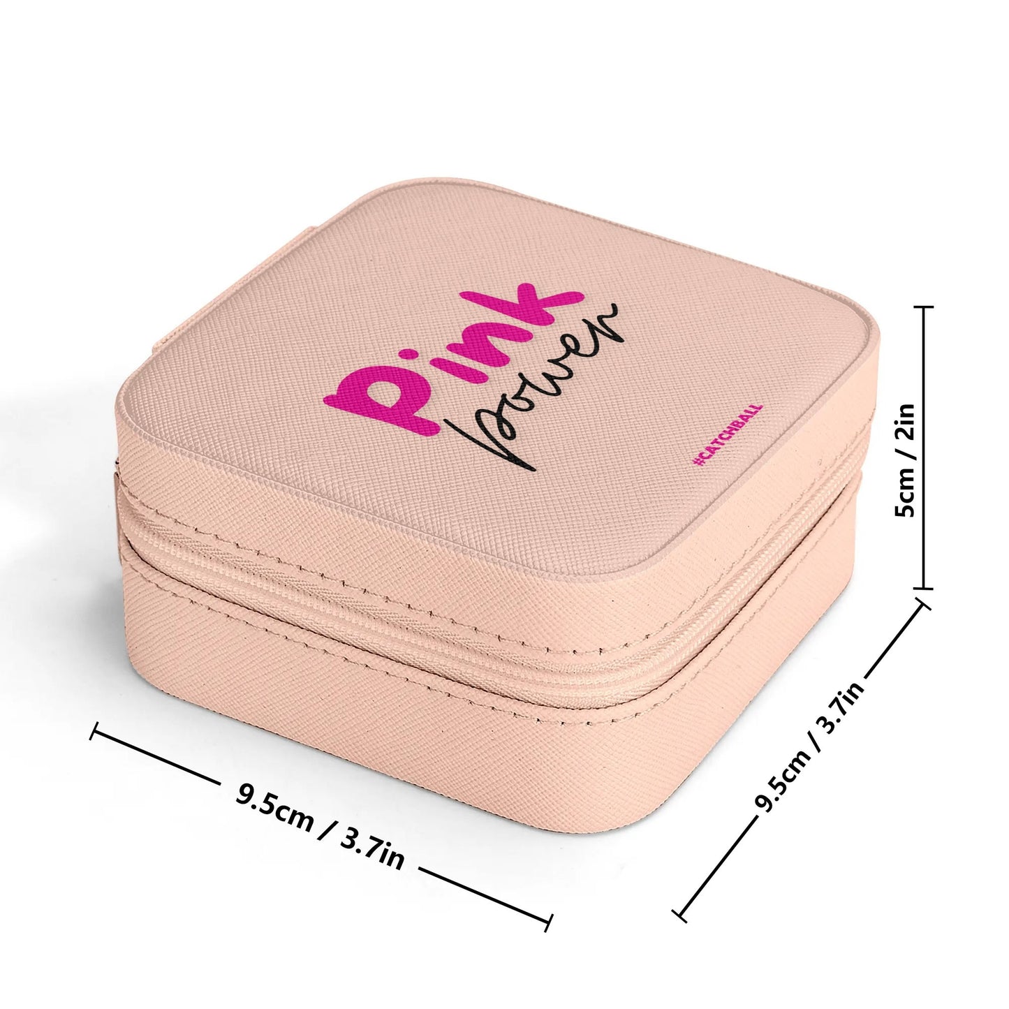 Catchball Pink Power Square Jewelry Box Case Display with Zipper