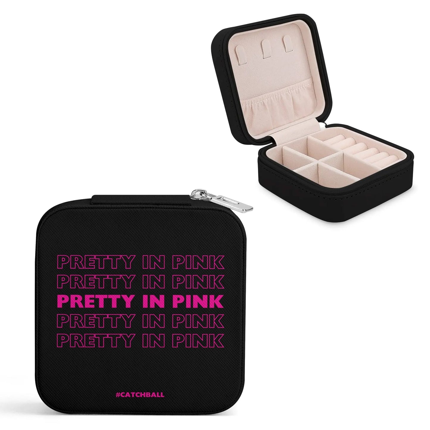 Catchball Pretty In Pink Square Jewelry Box Case Display with Zipper