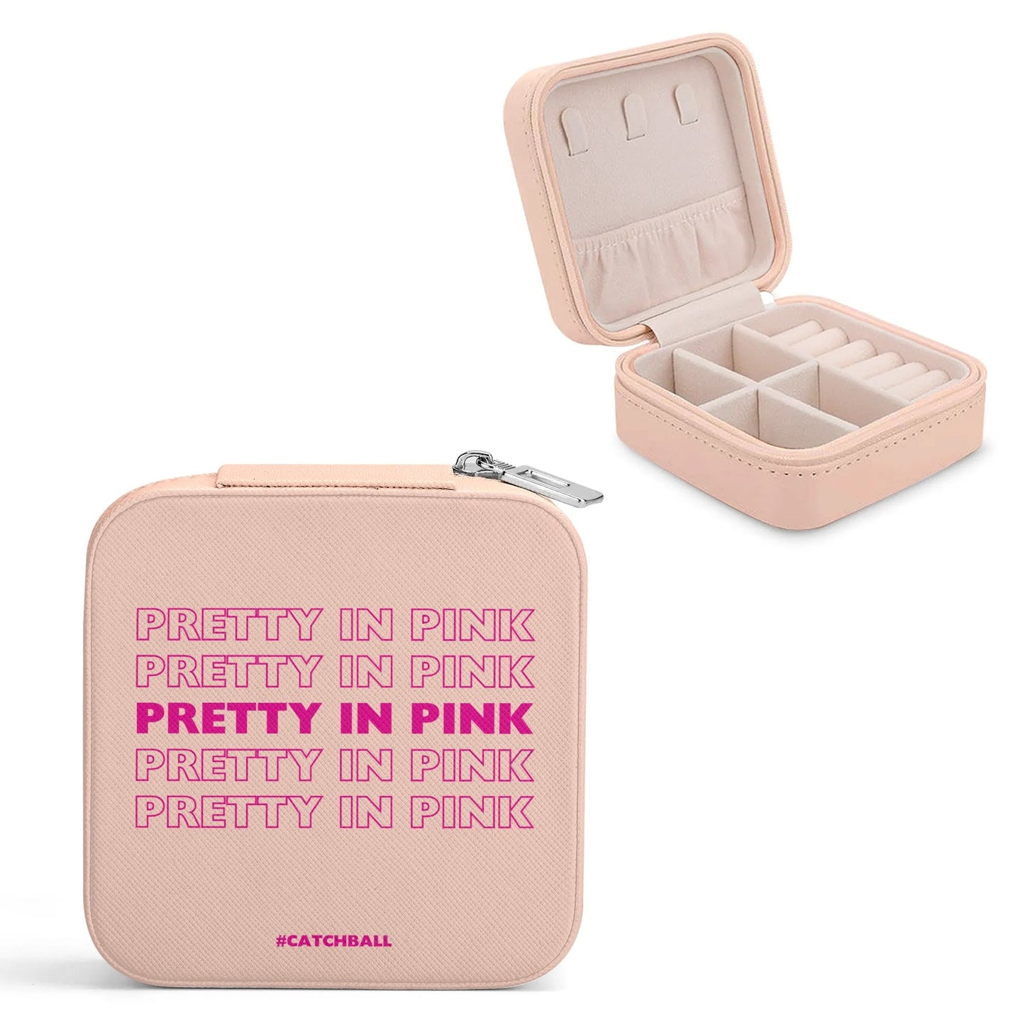 Catchball Pretty In Pink Square Jewelry Box Case Display with Zipper