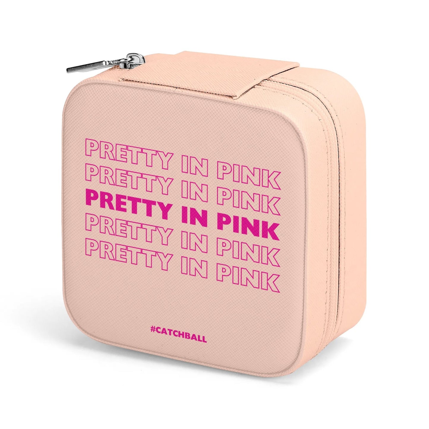 Catchball Pretty In Pink Square Jewelry Box Case Display with Zipper