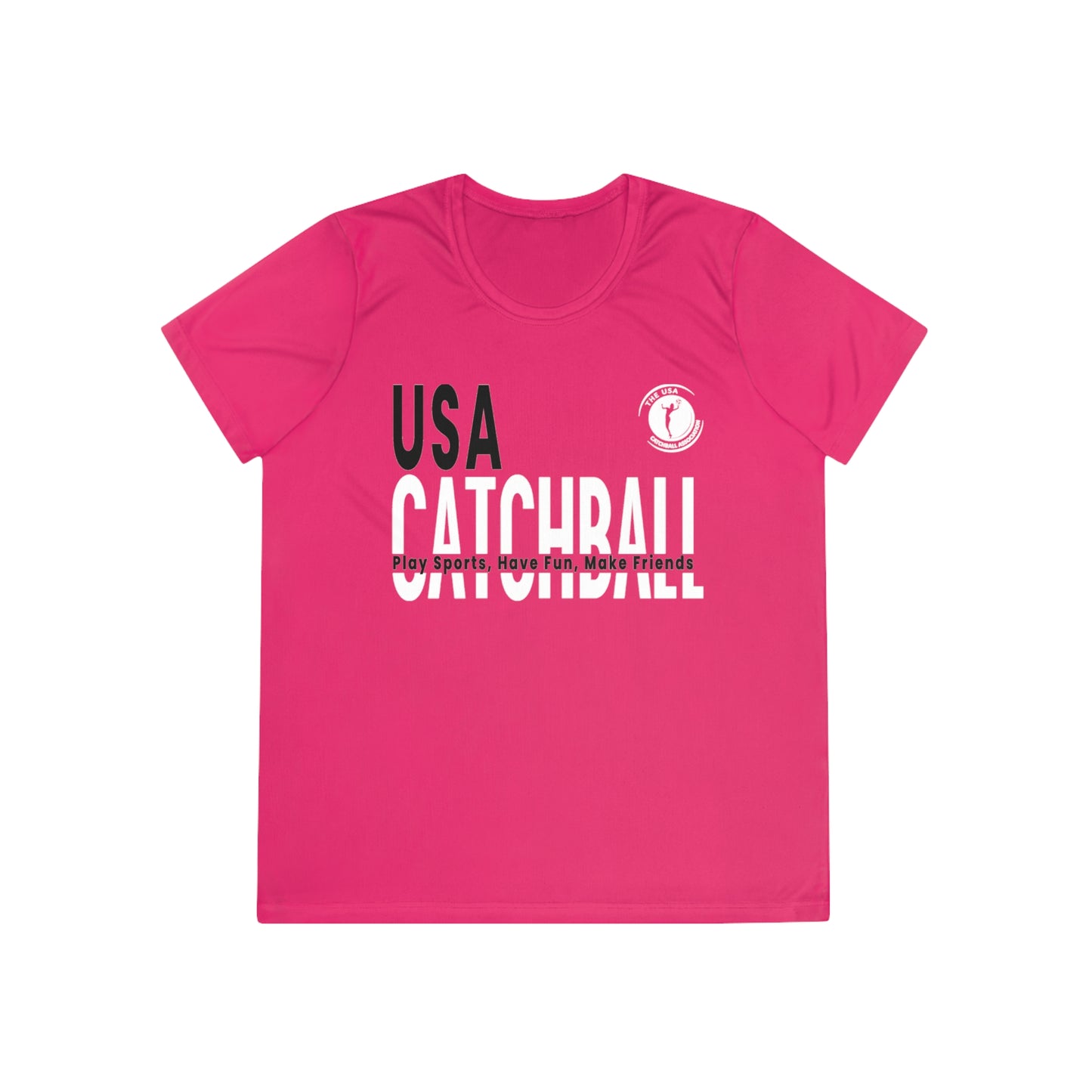 מותג (USACA) Catchball חולצת טריקו לנשים ביצועי חולצת Catchball נשים חולצת טריקו עם צווארון V Catchball לוגו מתחרה