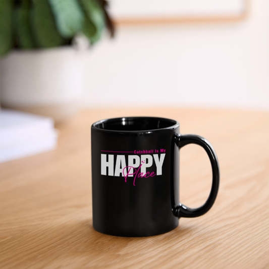 "Catchball Is My Happy Place" Mug - White on Pink - black