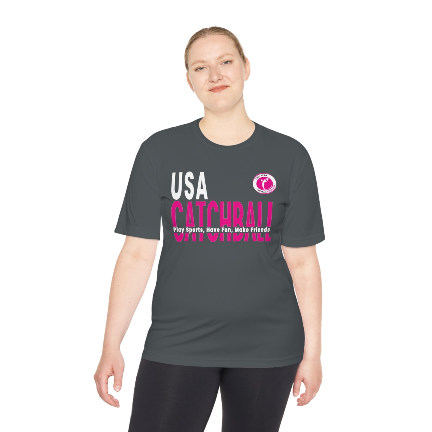 Branded (USACA) Catchball Relaxed T-Shirt Moisture-Wicking Ladies Performance Tee Unisex Women's Shirt