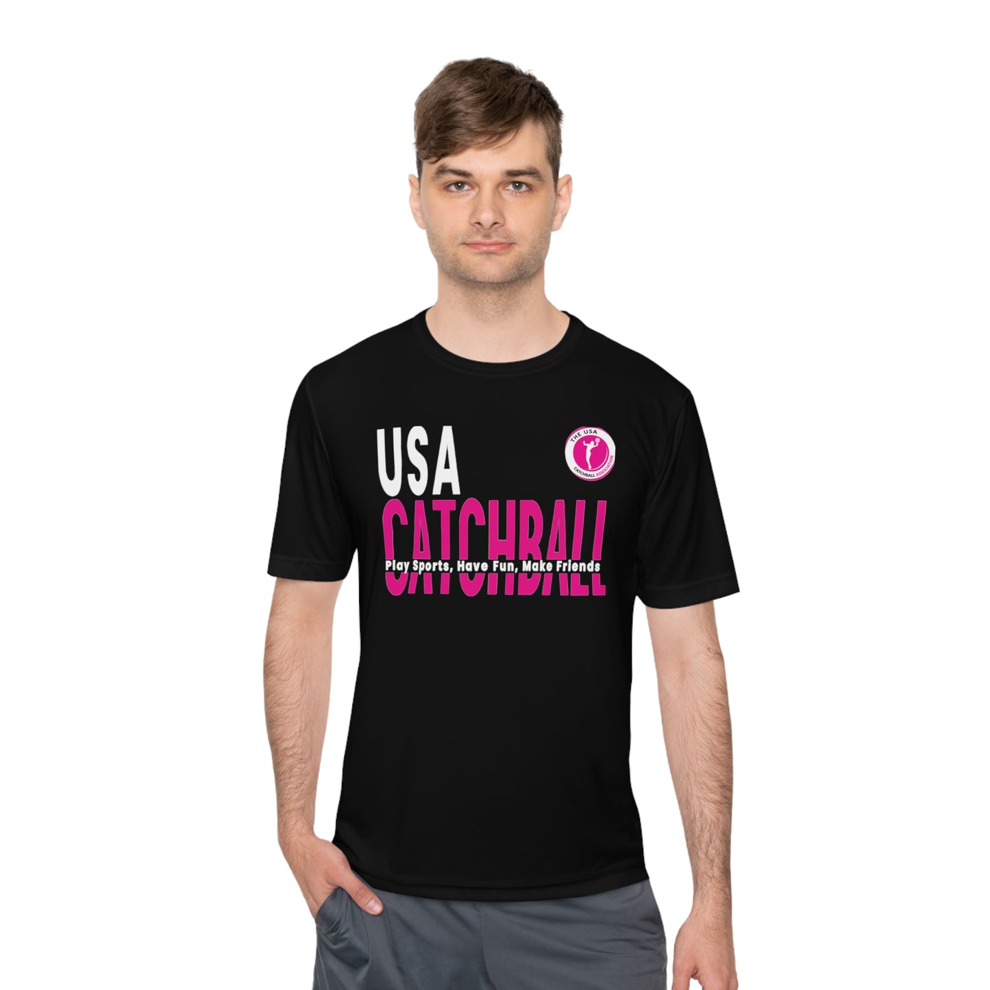 Branded (USACA) Catchball Relaxed T-Shirt Moisture-Wicking Ladies Performance Tee Unisex Women's Shirt