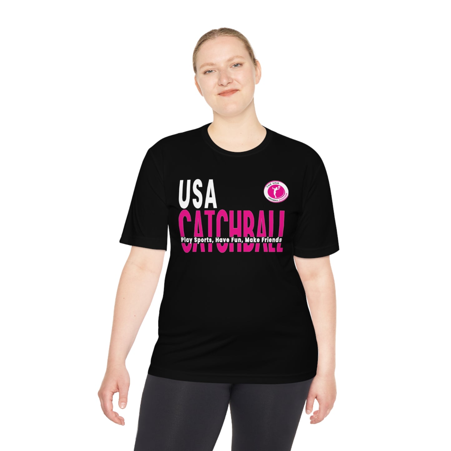 Branded (USACA) Catchball Relaxed T-Shirt Moisture-Wicking Ladies Performance Tee Unisex Women's Shirt