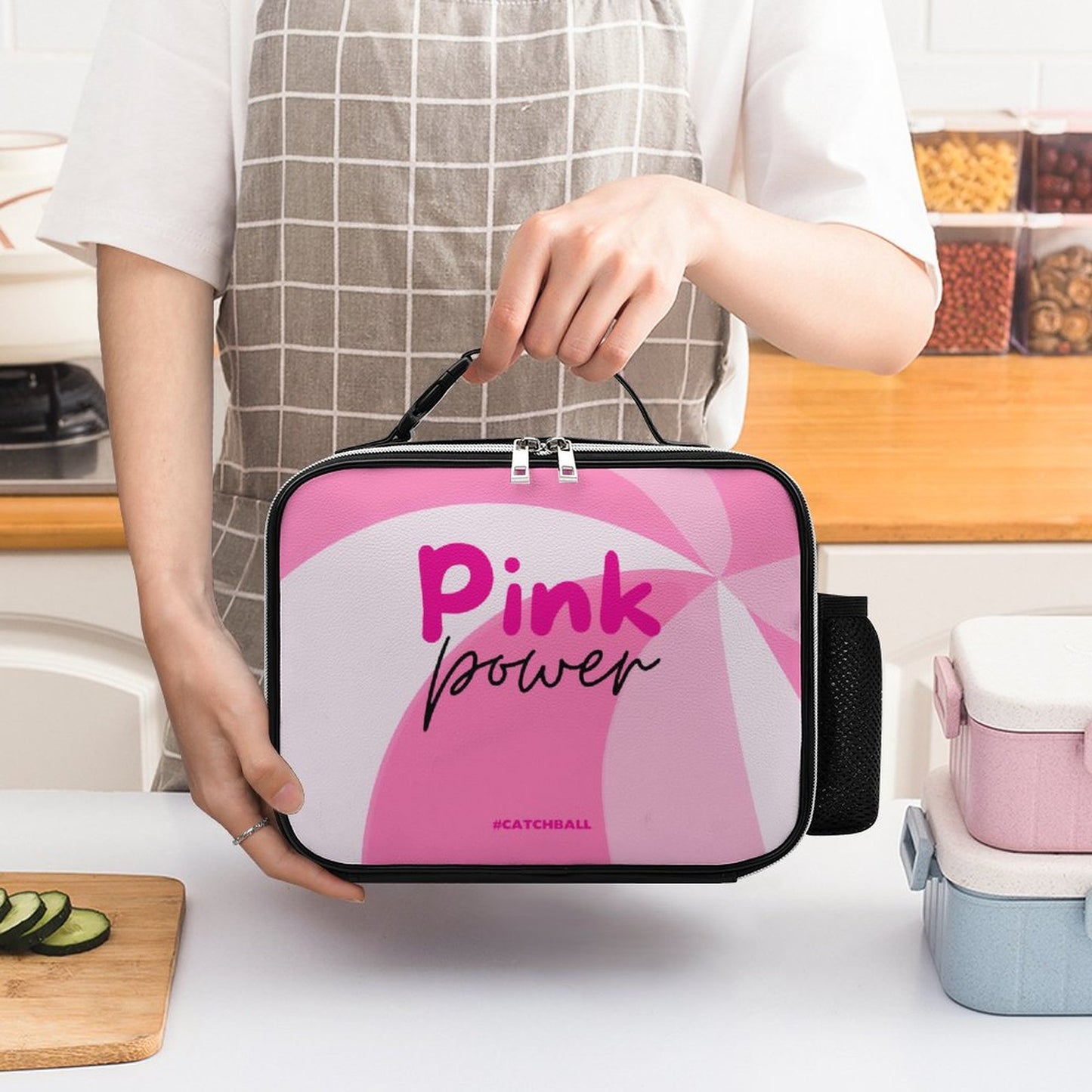 PU Leak-proof Lunch Bag with Detachable Buckled Handle
