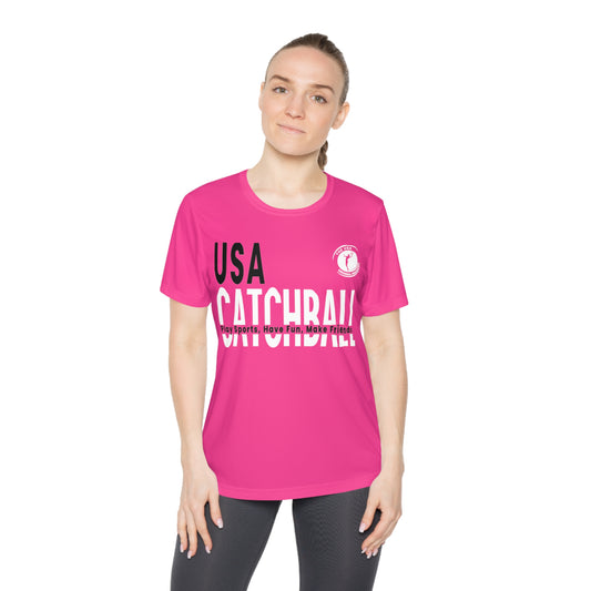 Branded (USACA) Catchball Women's T-Shirt Performance Ladies Catchball T-Shirt V-Neck Catchball Logo Tee Competitor