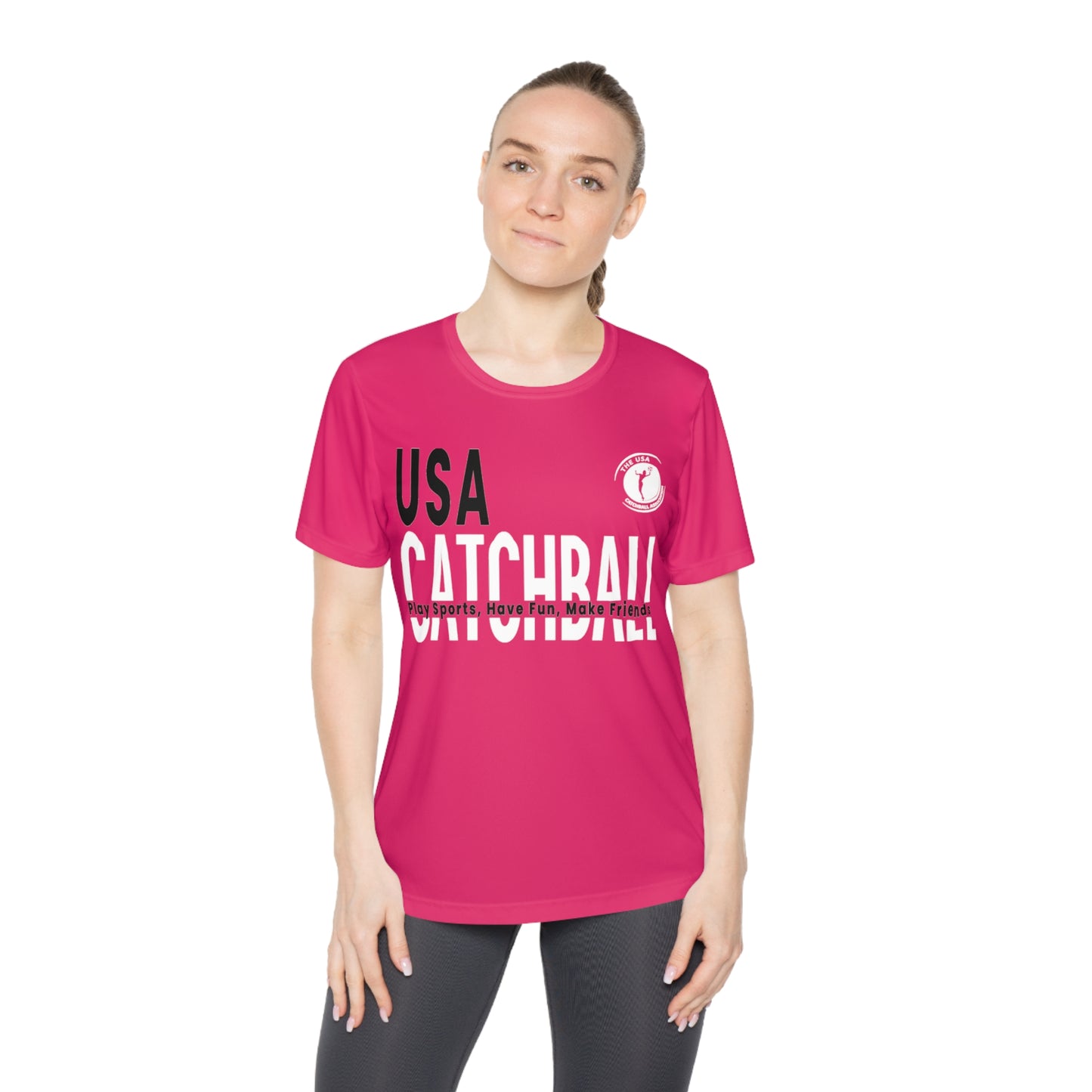 Branded (USACA) Catchball Women's T-Shirt Performance Ladies Catchball T-Shirt V-Neck Catchball Logo Tee Competitor