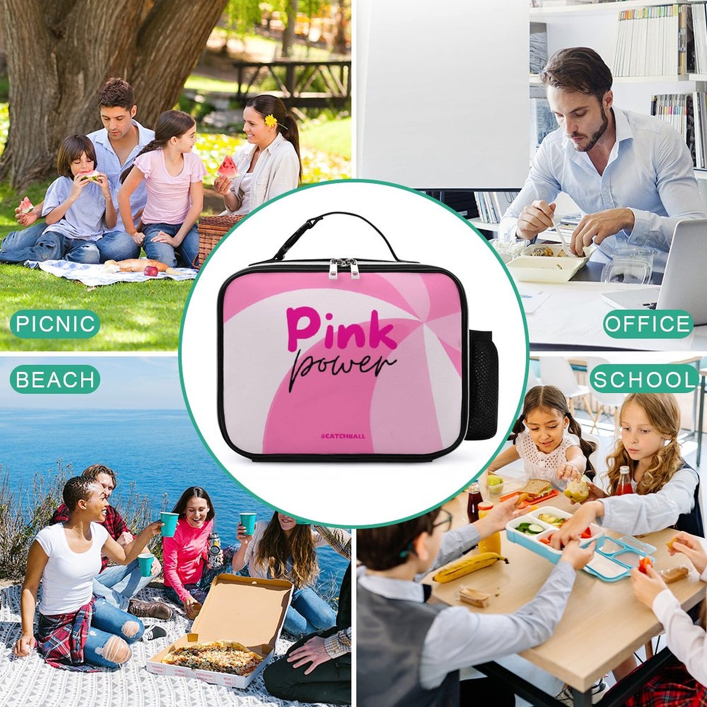PU Leak-proof Lunch Bag with Detachable Buckled Handle