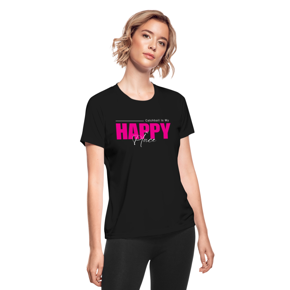 "Catchball Is My Happy Place" Women's Moisture Wicking Performance T-Shirt - black