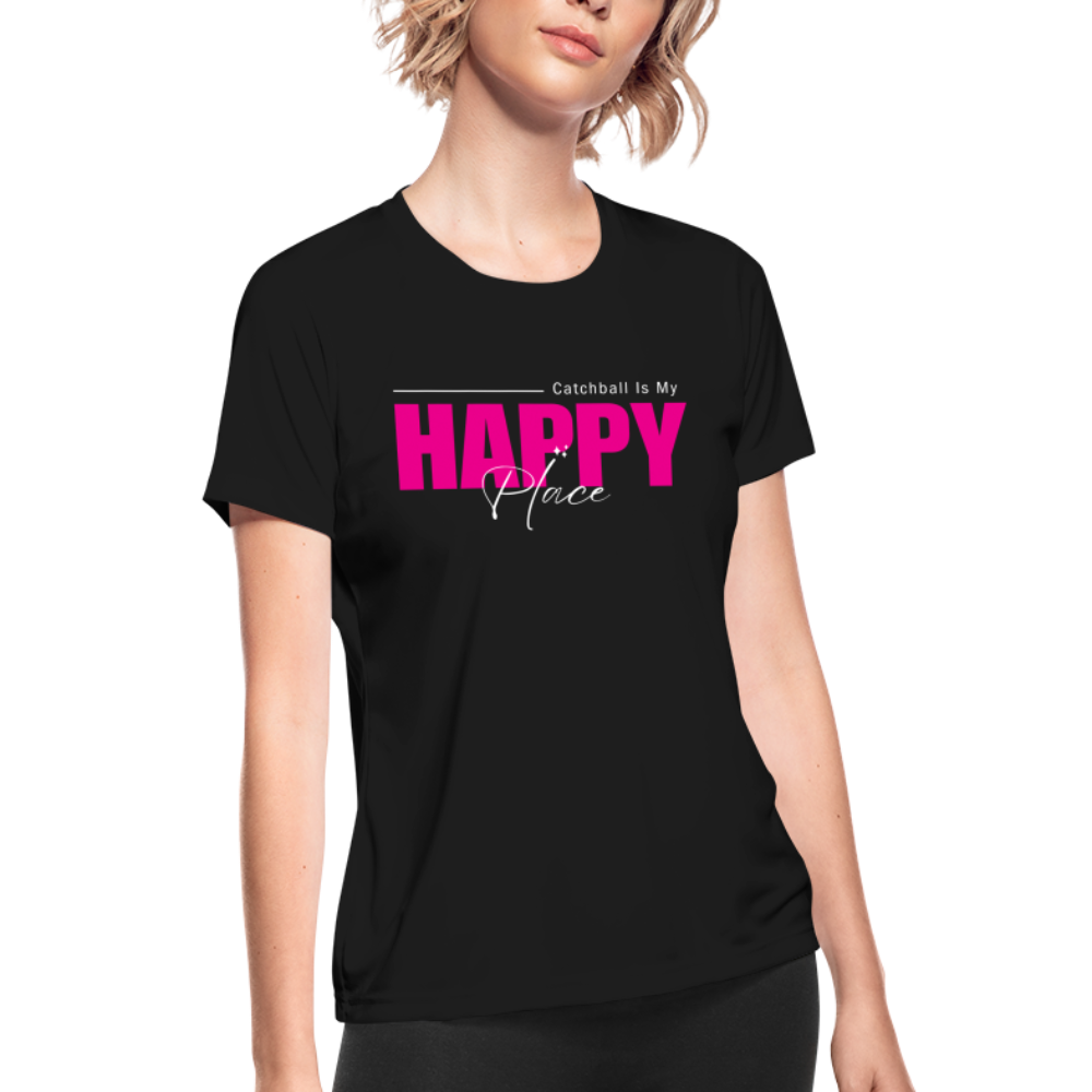 "Catchball Is My Happy Place" Women's Moisture Wicking Performance T-Shirt - black