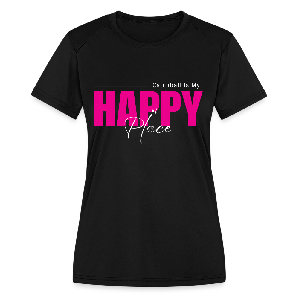 "Catchball Is My Happy Place" Women's Moisture Wicking Performance T-Shirt - black